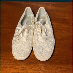 Kate Spade white and gold sparkly Keds size 7